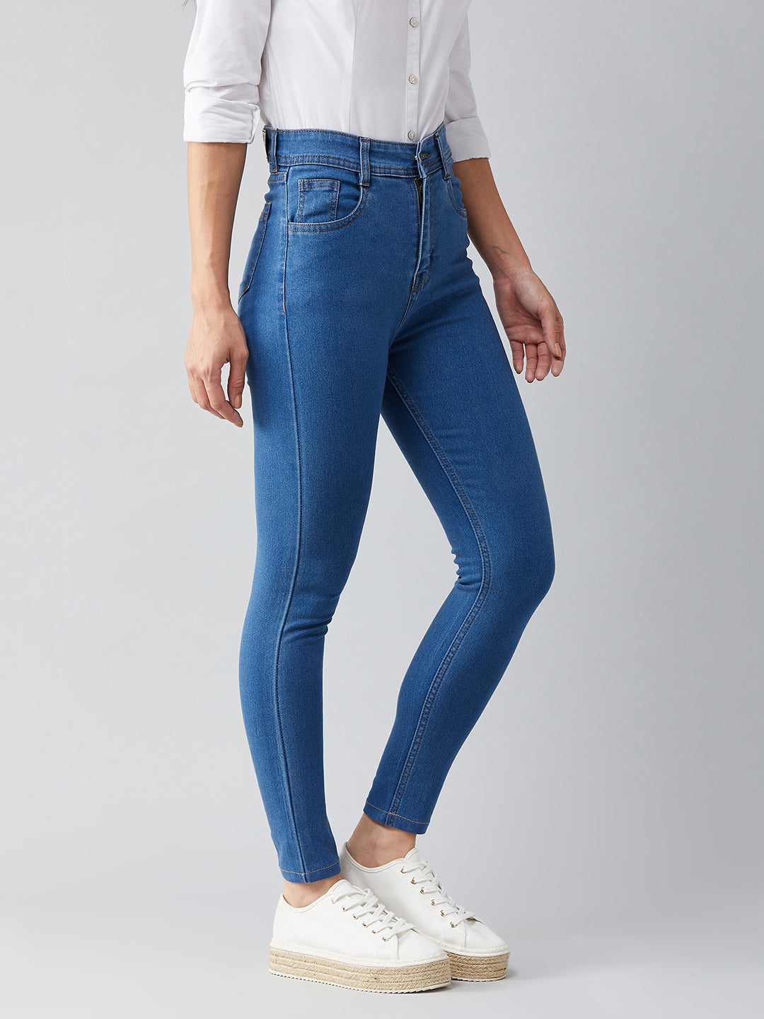 Women's Blue Skinny High-Rise Cropped Denim Jeans