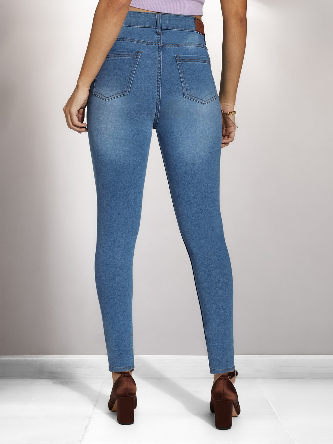 Blue Skinny High Rise Mild Distress Stretchable Denim Jeans for Women