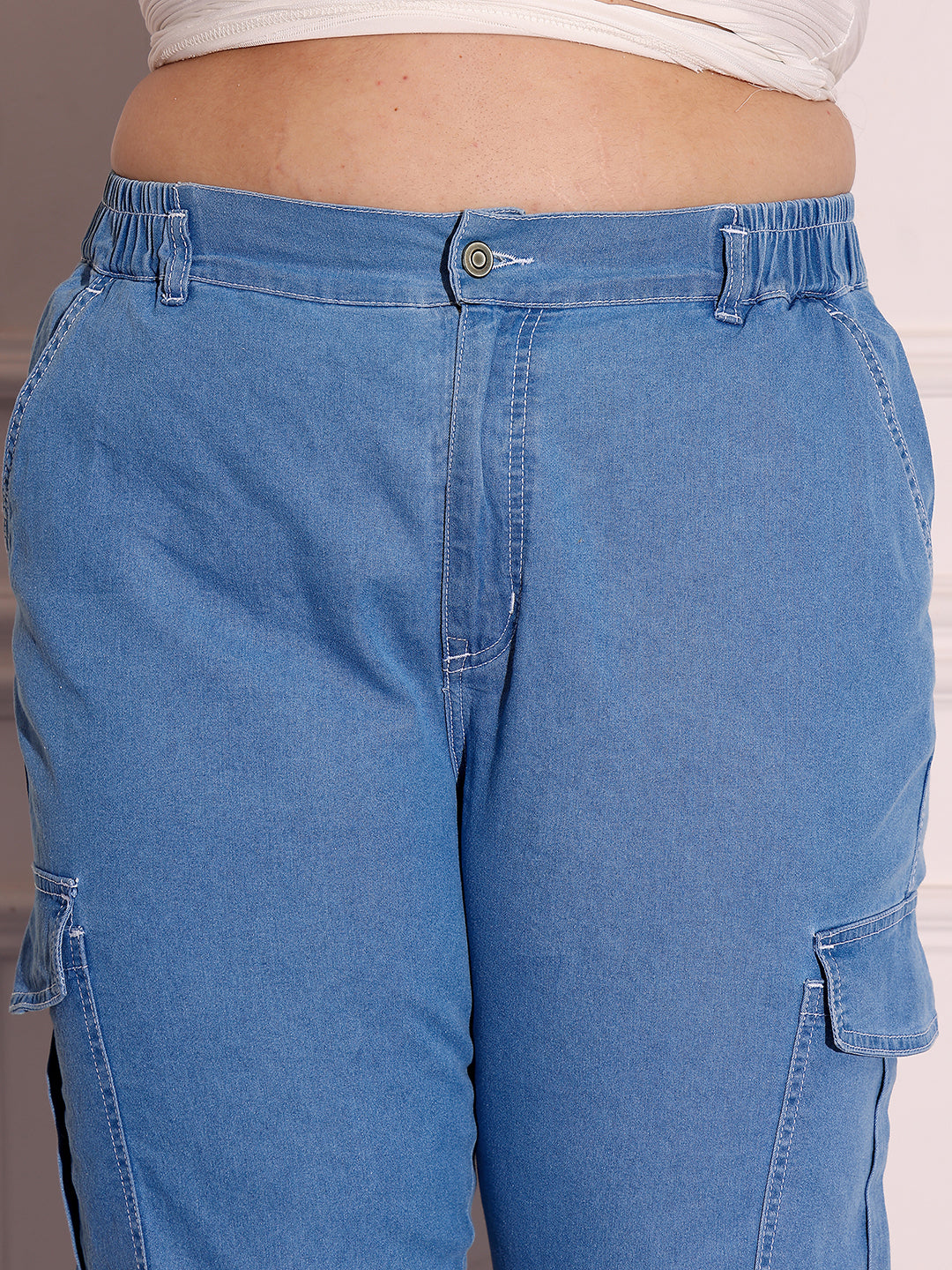 Women's Light Blue Regular High-Rise Regular Stretchable Light Weight Denim Joggers