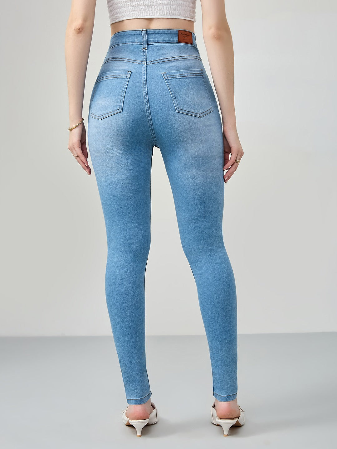 Blue Skinny high-rise Mild Distress Regular Stretchable Denim Jeans for Women