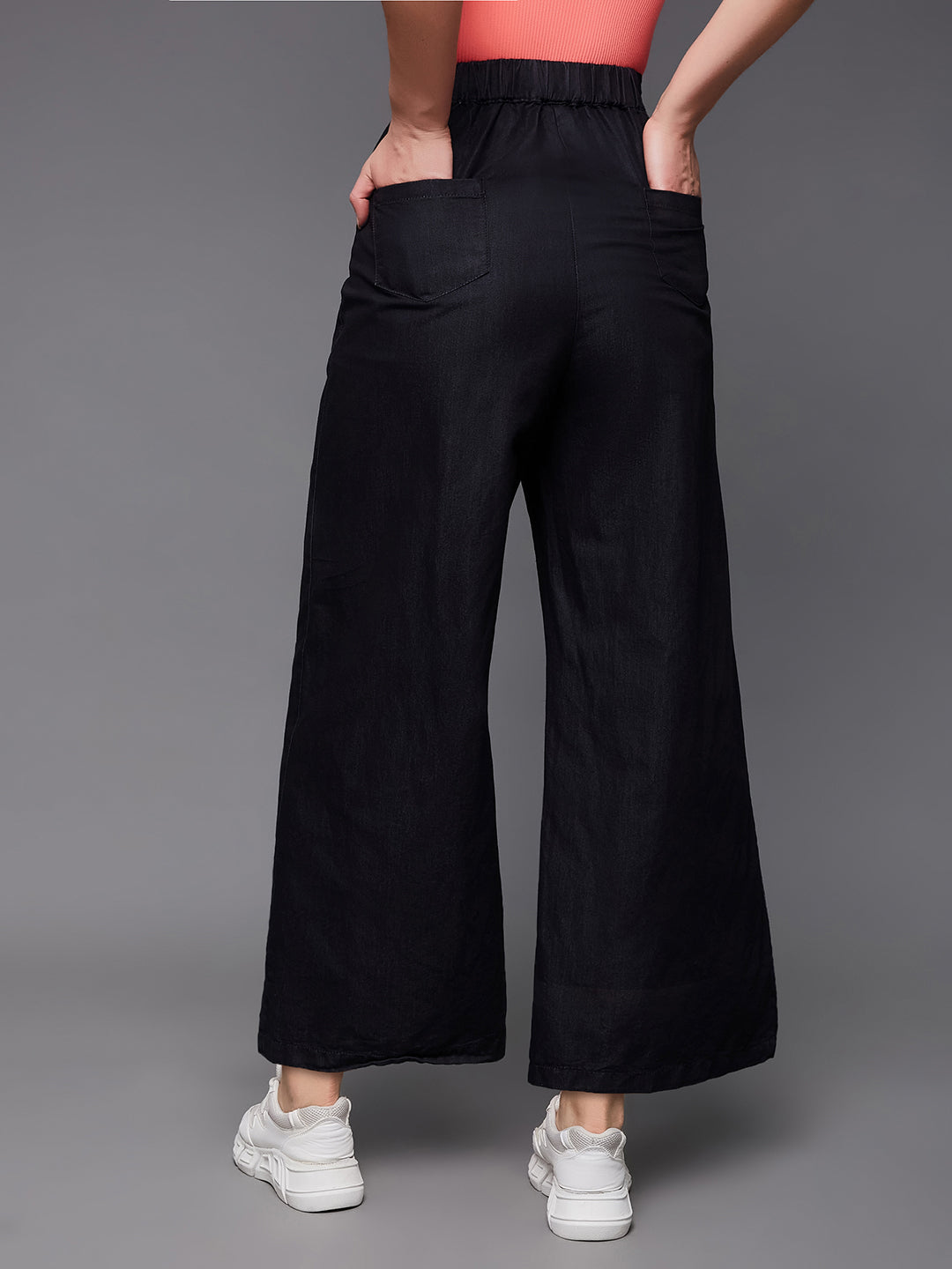 Women's Black Wide-Leg High-Rise Clean-Look Light Weight Regular Length Denim Pants