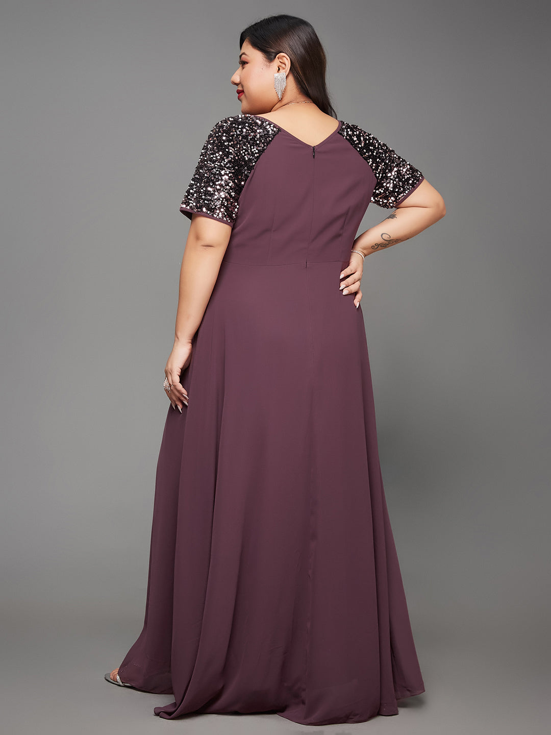 Women's Mauve Relaxed Fit Maxi Georgette Dress