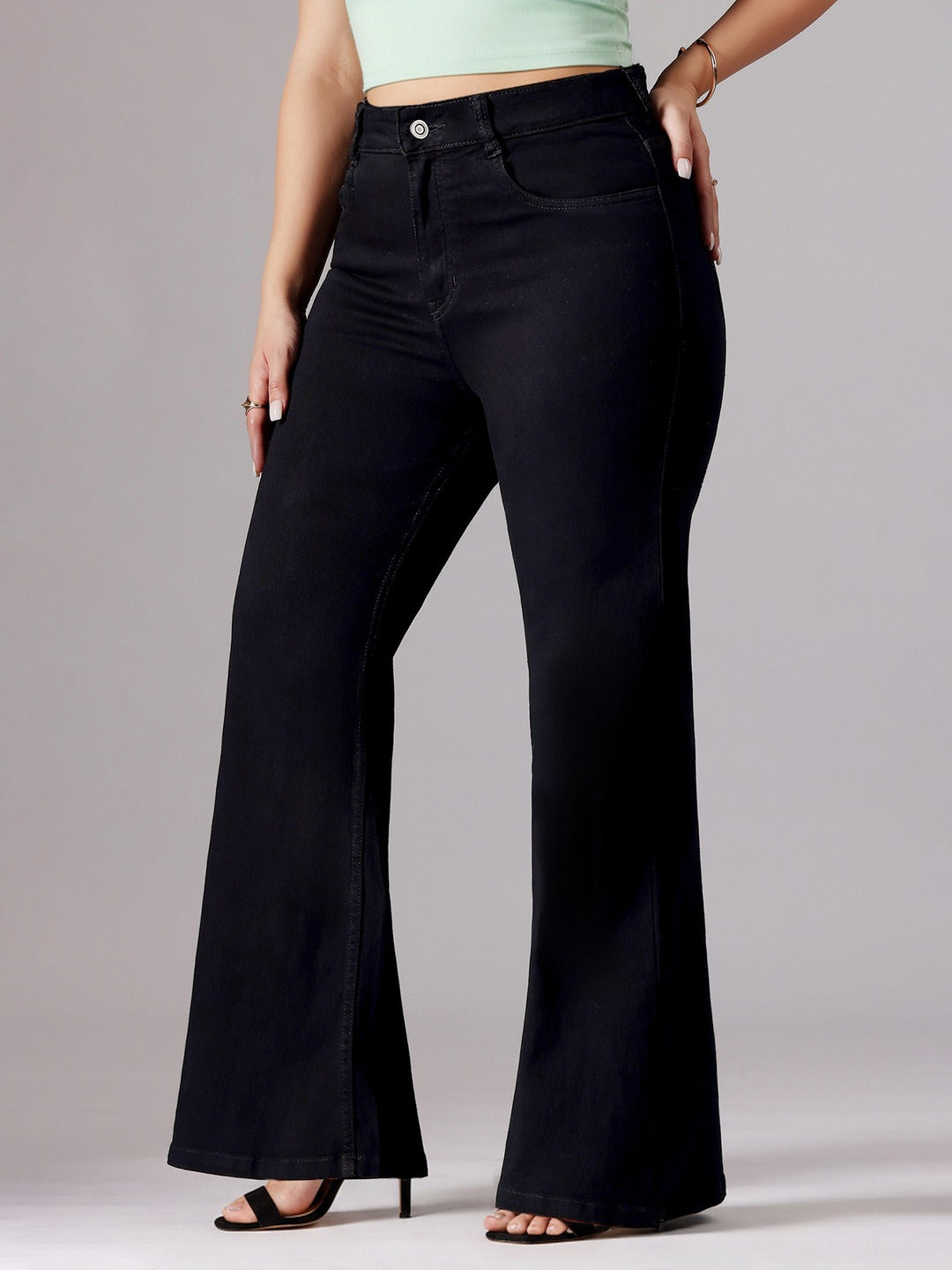 Black Bootcut High rise Regular Stretchable Denim Jeans for Women