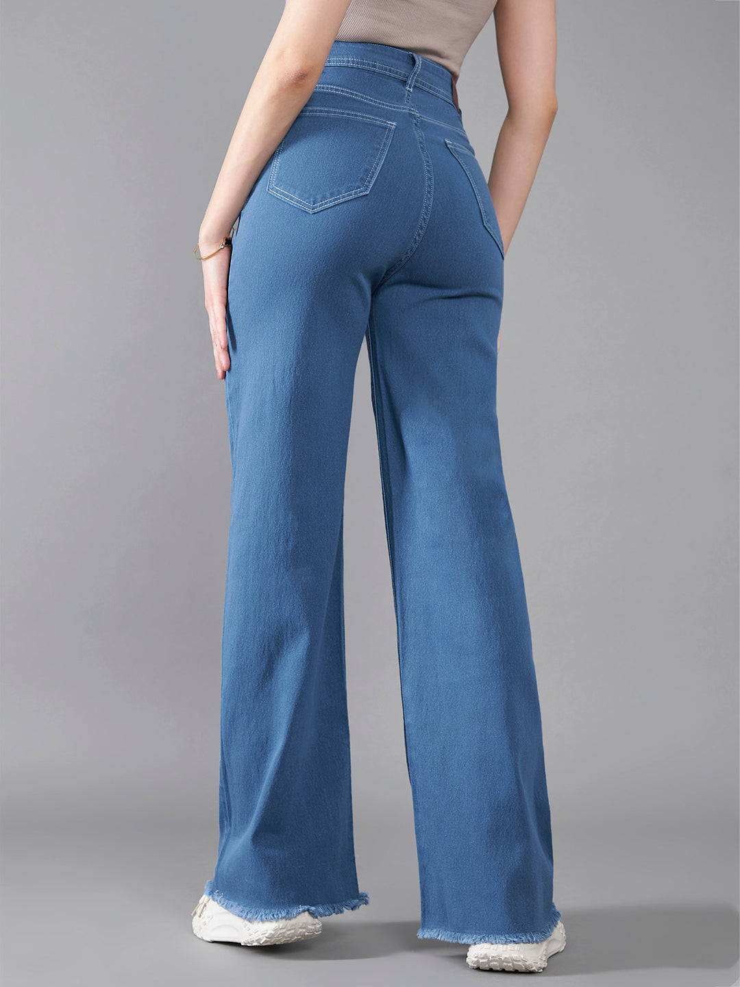 24/7 Comfort Women's Blue Wide Leg High Rise Clean Look Regular Length Stretchable Denim Jeans