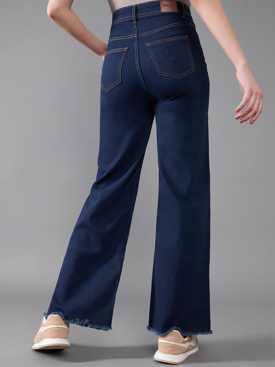 24/7 Comfort Women's Navy Blue Wide Leg High Rise Clean Look Regular Length Stretchable Denim Jeans