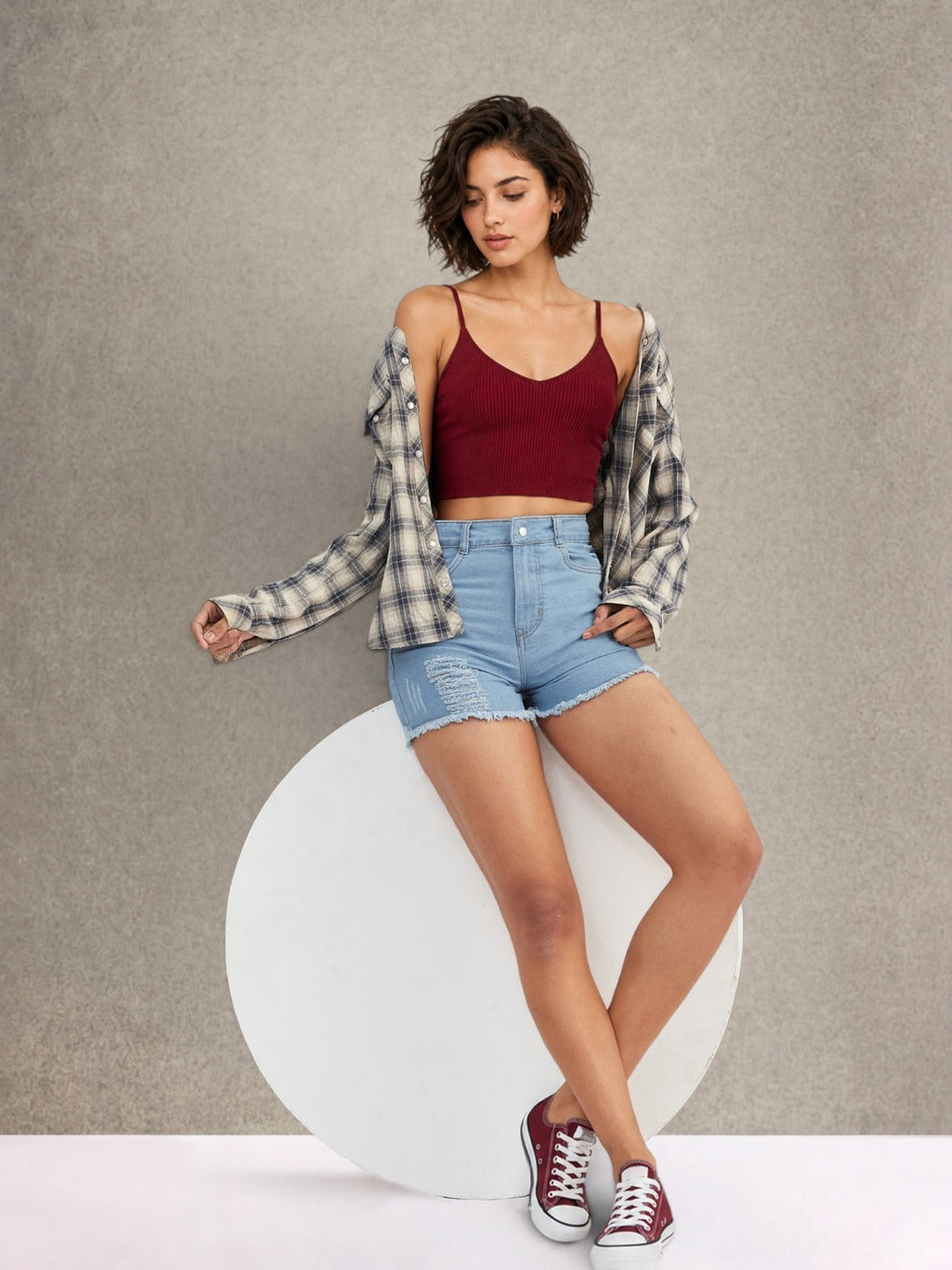 Blue Relaxed Mid Rise High Distress Regular Non Stretchable Denim Shorts for Women