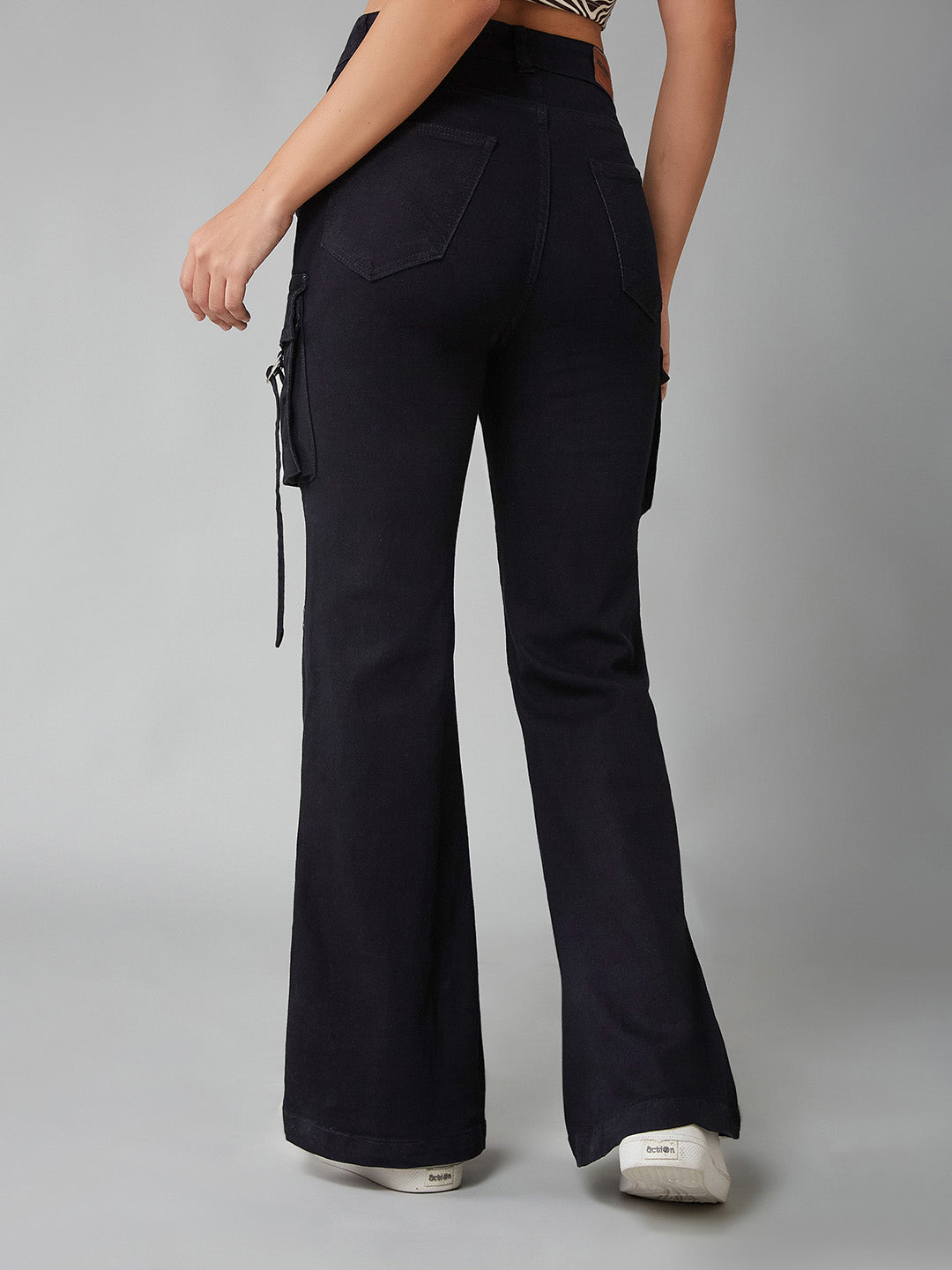 Women's Black Bootcut High-Rise Clean-Look Regular-Length Stretchable Denim Jeans