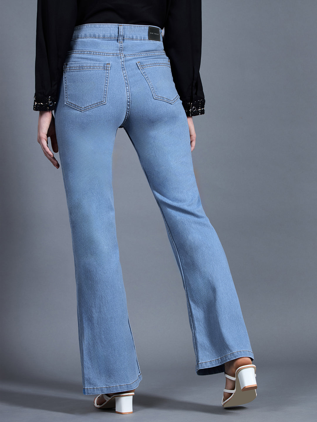 24/7 Comfort Workwear Women's Light Blue Bootcut High rise Clean look Regular Stretchable Denim Jeans