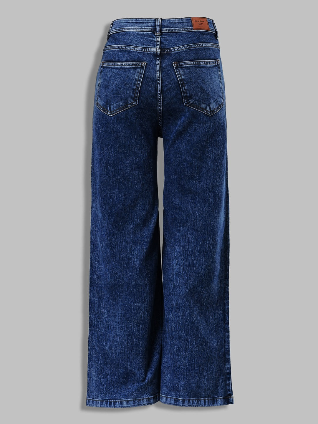 Mid Blue Wide-Leg High-Rise Stretchable Denim Jeans for Women