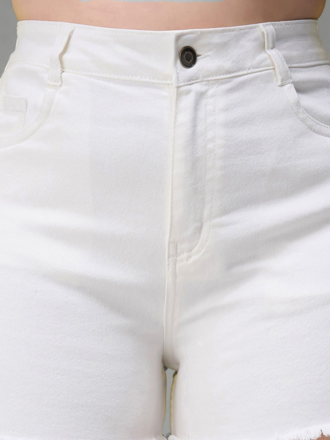 White Regular High Rise Regular Stretchable Denim Shorts for Women