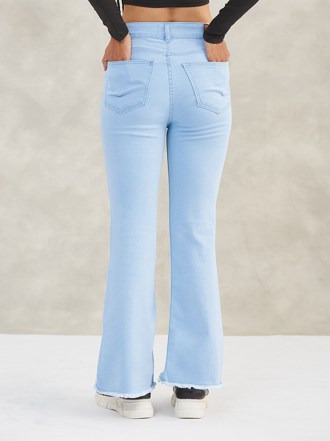 Women's Light Blue Boot Cut High-Rise Cropped Stretchable Denim Jeans