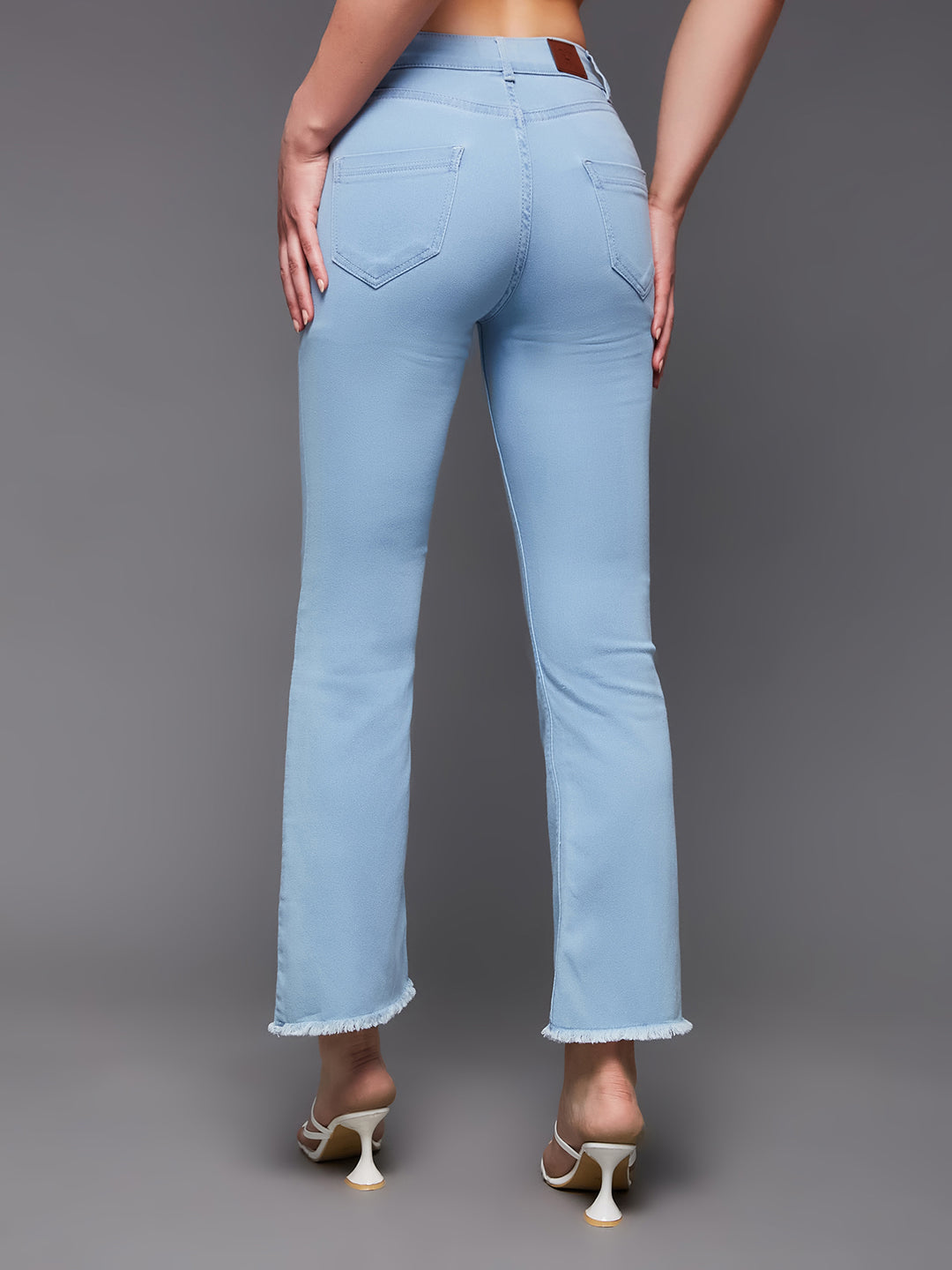 24/7 Comfort Women's Light Blue Bell Bottom Semi-Bootcut High rise Cropped Stretchable Timeless Denim Jeans