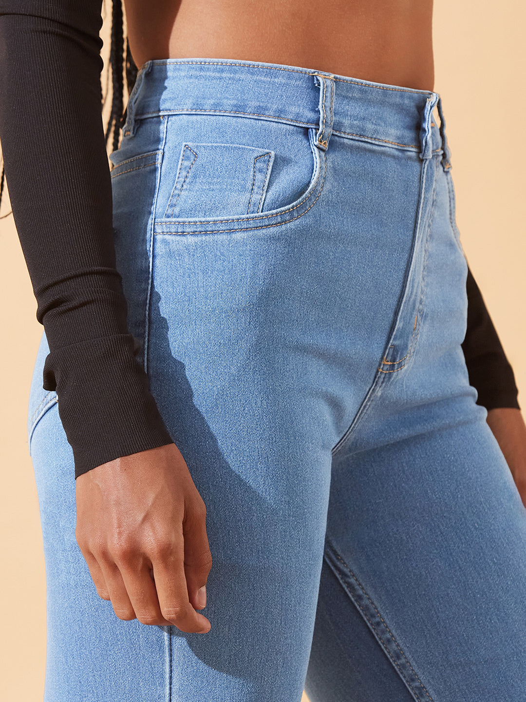 Light Blue Bootcut High-Rise Regular Stretchable Denim Jeans For Women