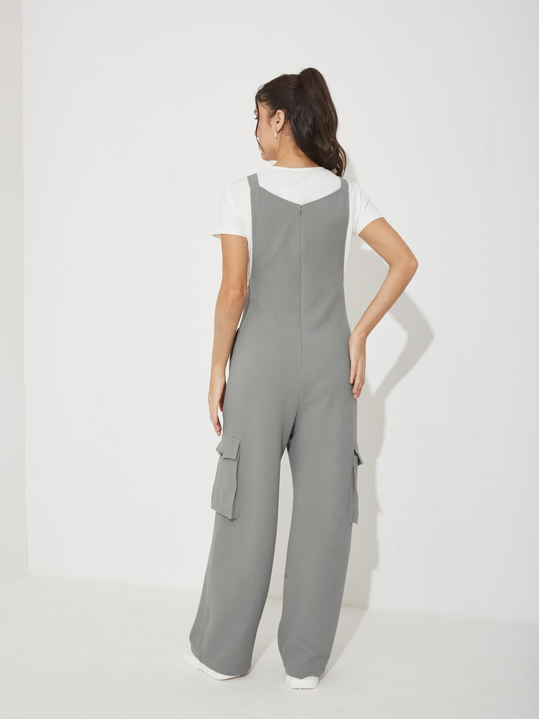 Solid Grey Dungarees for Women