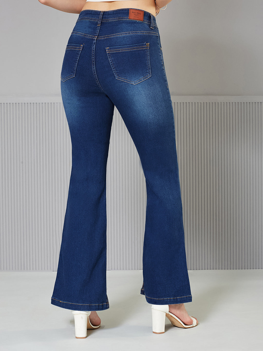 Women's Blue Bootcut Mid-Rise Denim Stretchable Jeans