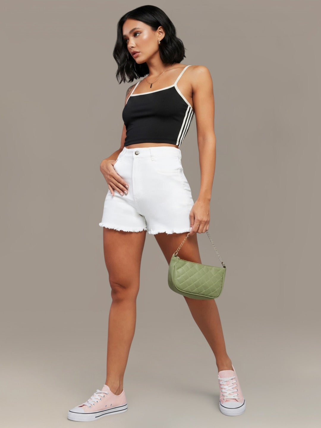 White Regular High Rise Regular Stretchable Denim Shorts for Women