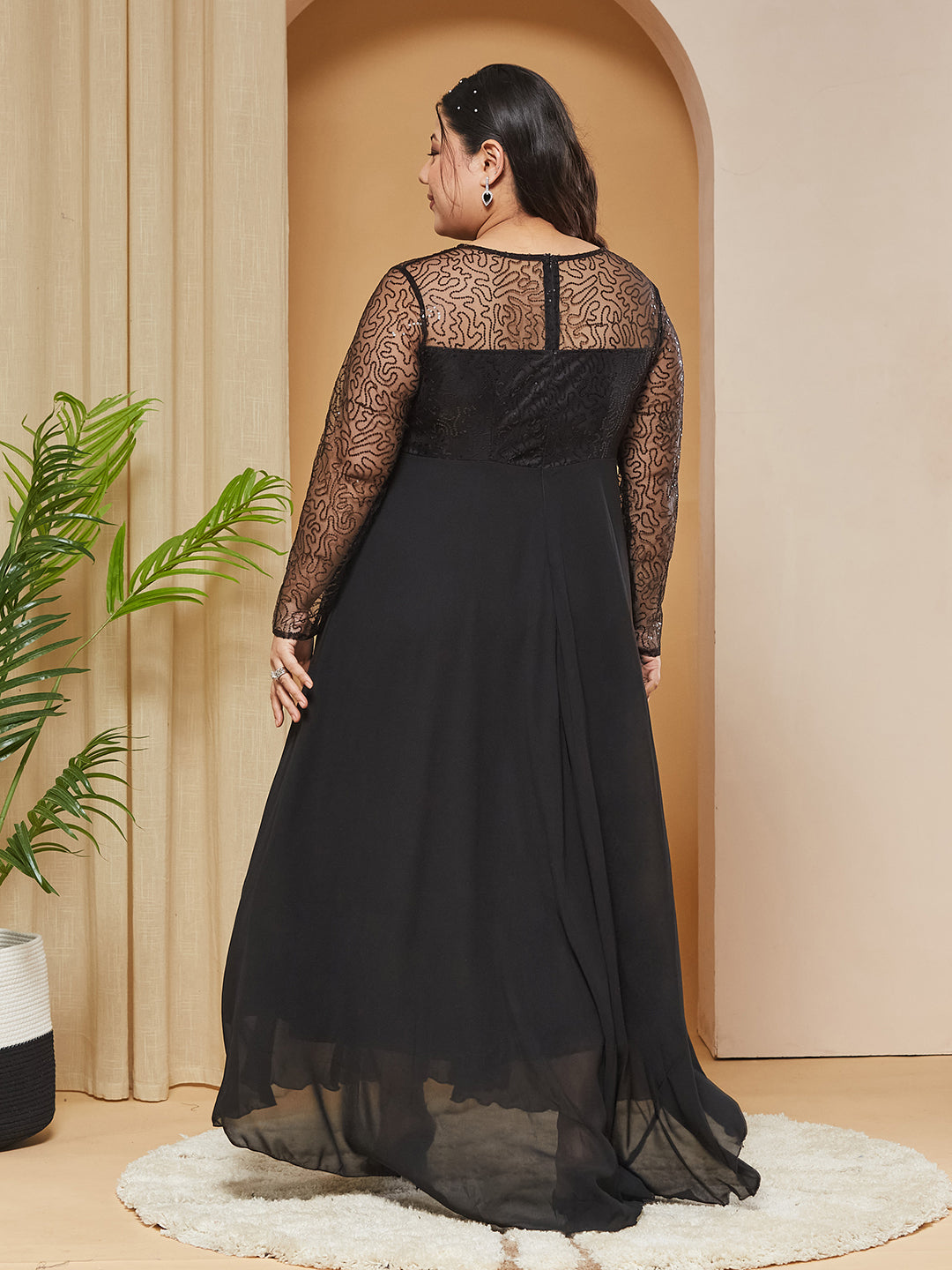 Black Solid Embellished Maxi Dress for Women