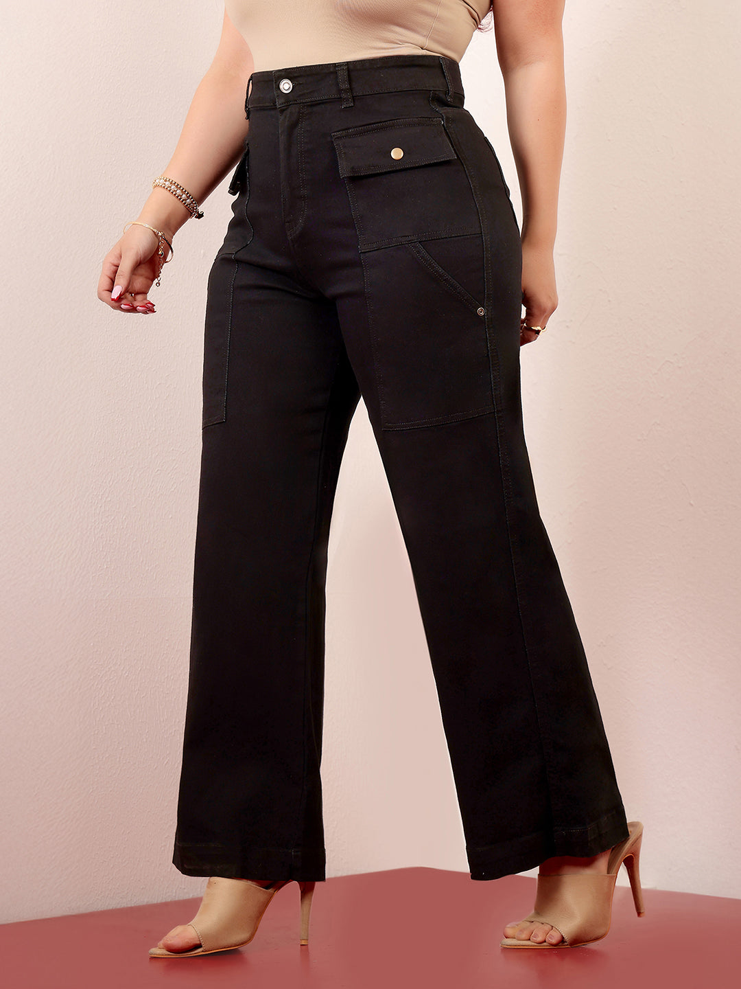 Women's Black Flared High-Rise Regular Stretchable Denim Jeans