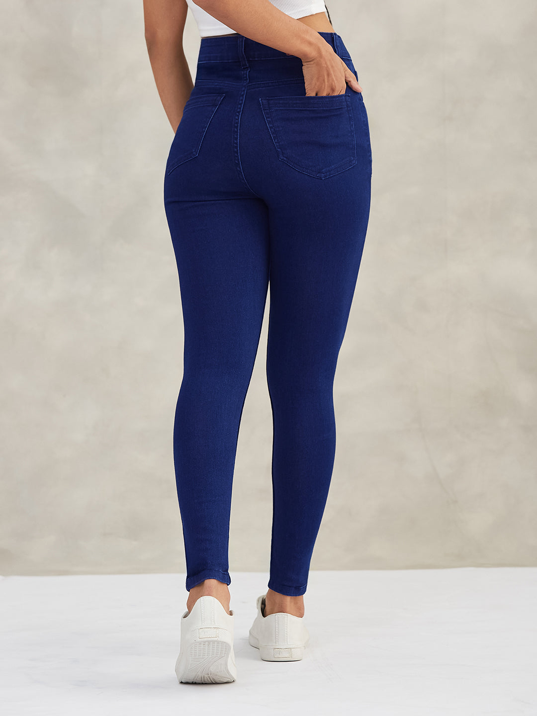 Women's Navy Blue Skinny High-Rise Stretchable Denim Jeans