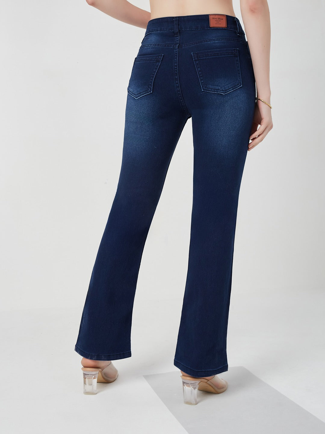 Navy blue Bootcut Mid rise Regular Stretchable Denim Jeans for Women