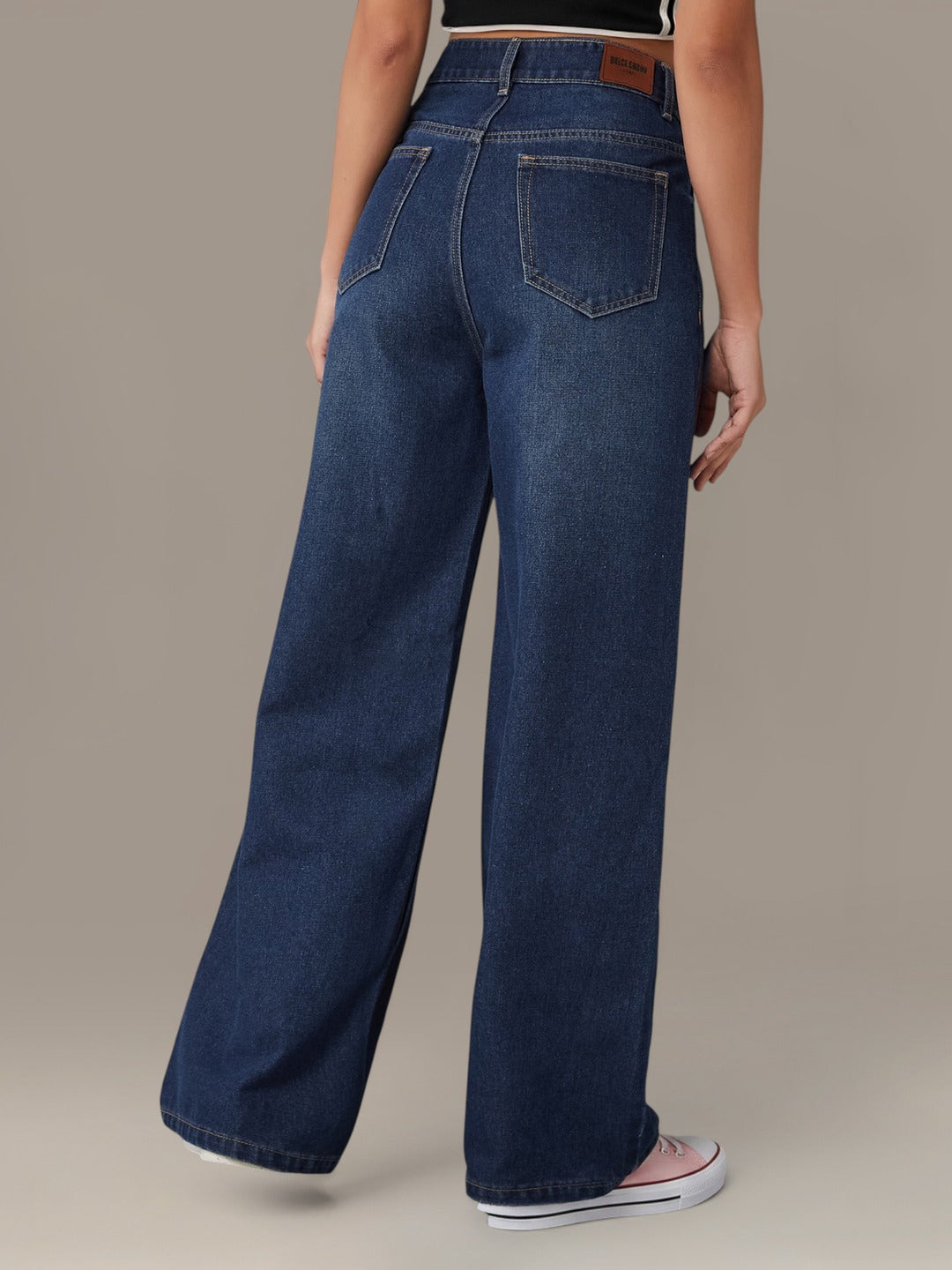 Navy Blue Wide-Leg High-Rise Denim Jeans for Women