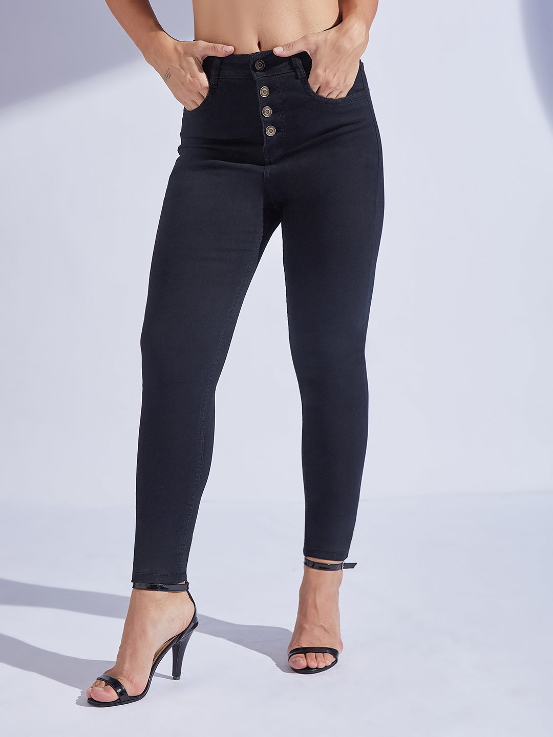 Women's Black Skinny-Fit High-Rise Stretchable Denim Jeans