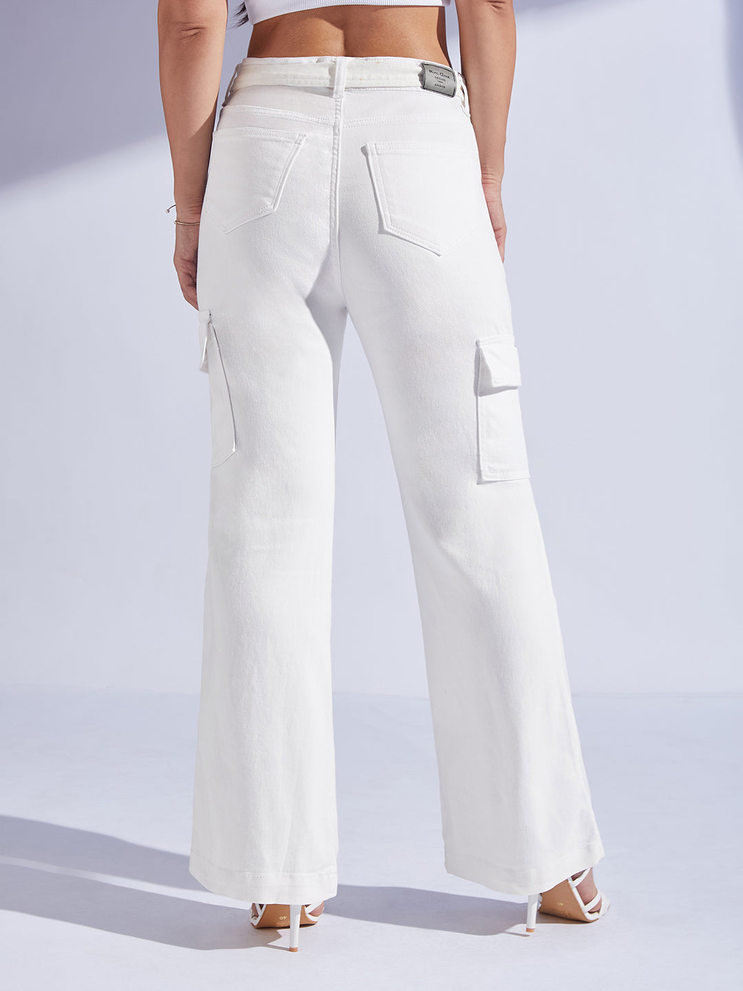Women's White Wide Leg High-Rise Stretchable Denim Jeans