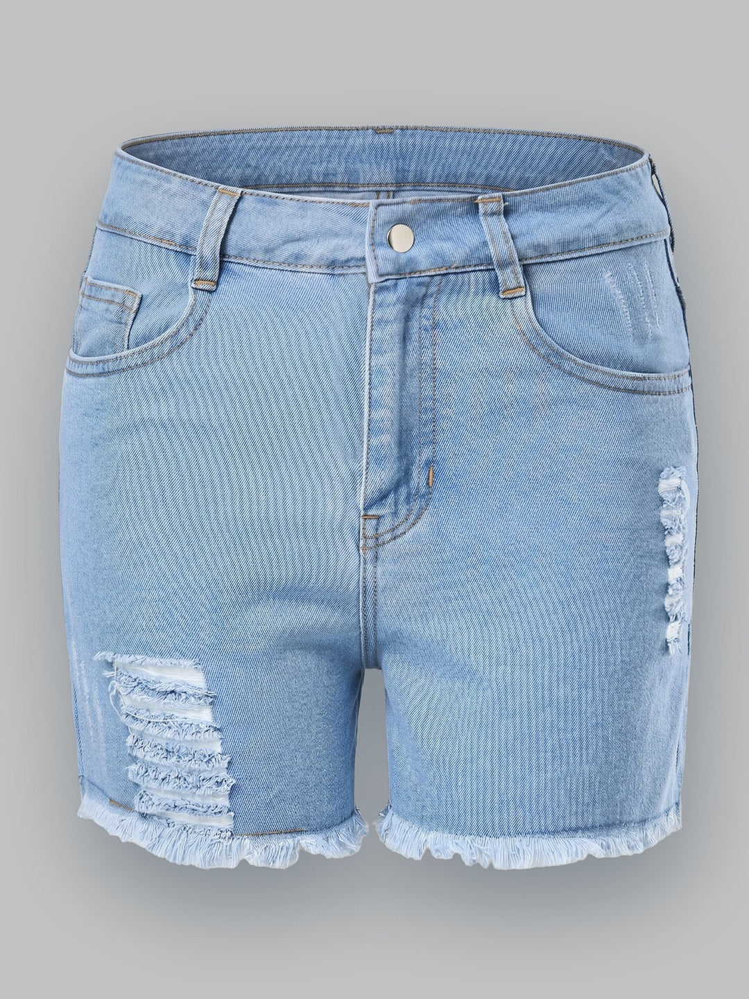Blue Relaxed Mid Rise High Distress Non Stretchable Denim Shorts for Women