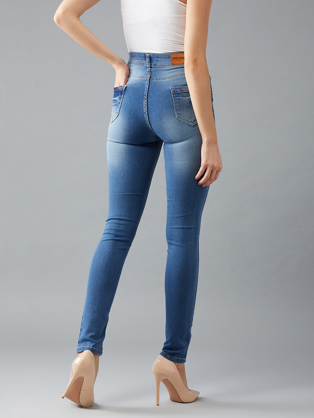 Women's Blue Skinny Fit High Rise Regular Length Denim Stretchable Jeans