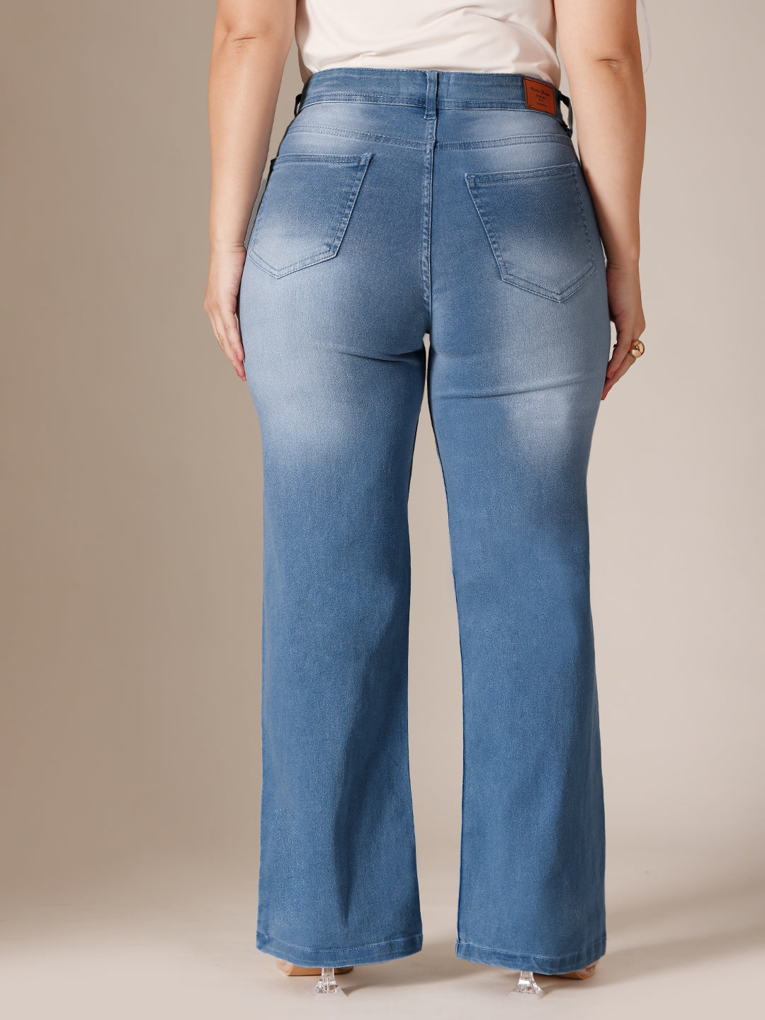 24/7 Comfort Light Blue Wide-Leg Mid Rise Clean Look Regular Length Blast Effect Denim Jeans for Women