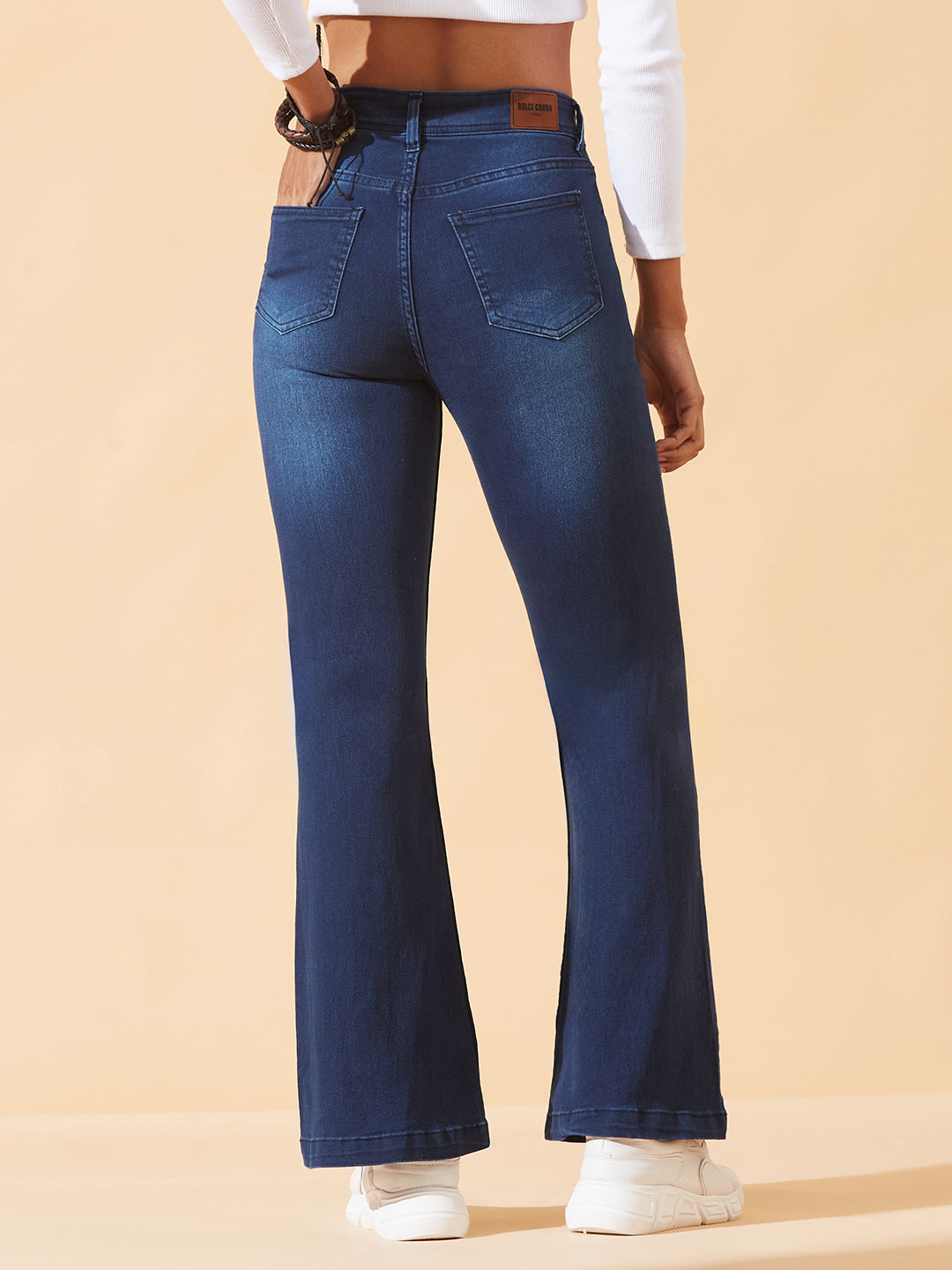 CHASEstretch™ Navy-Blue High-Rise Stretchable Flared Denim Jeans For Women