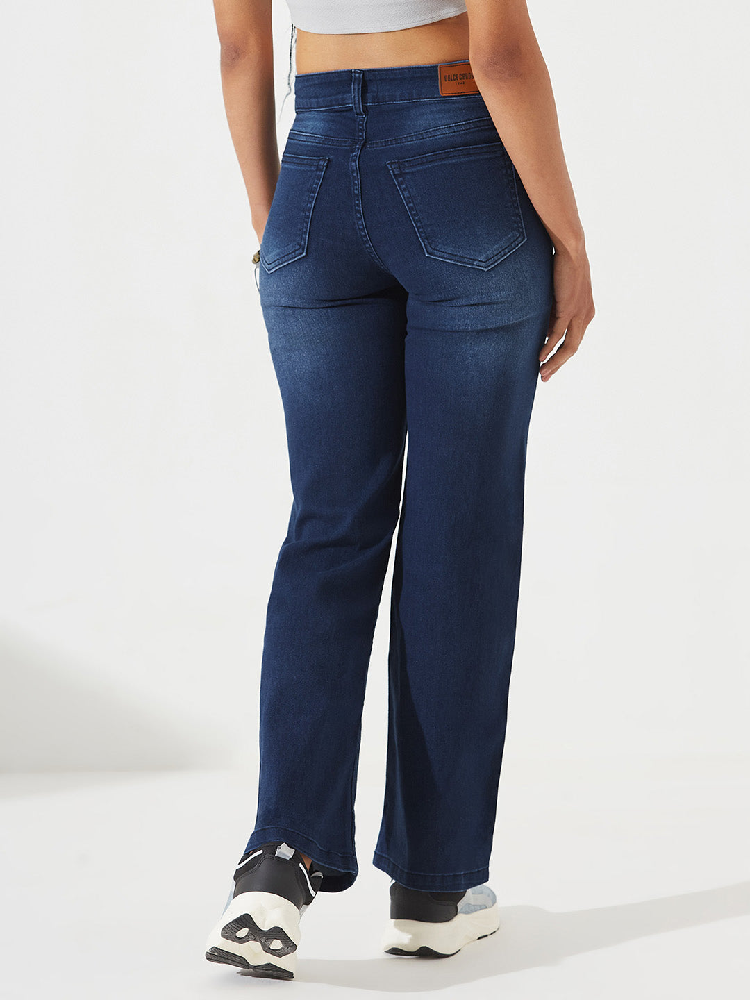 POWER STRETCH Navy Blue Straight-Fit Mid-Rise Denim Jeans For Women
