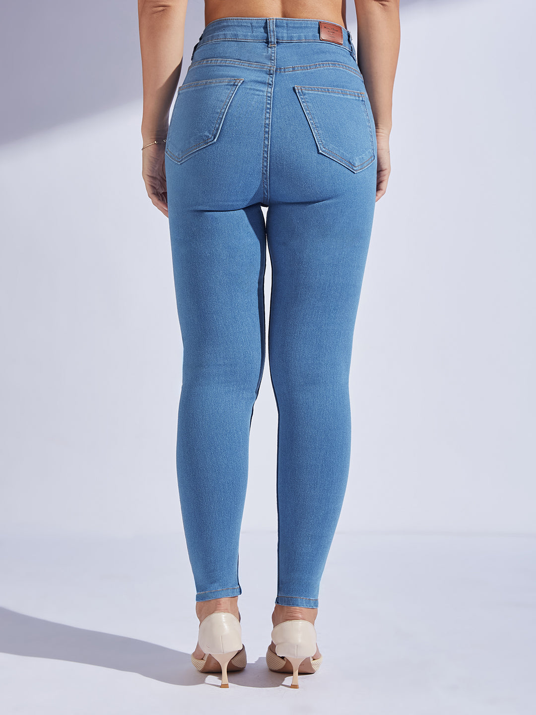 Women's Blue Solid Skinny High-Rise Cropped Fringe Detailing Solid Stretchable Denim Jeans