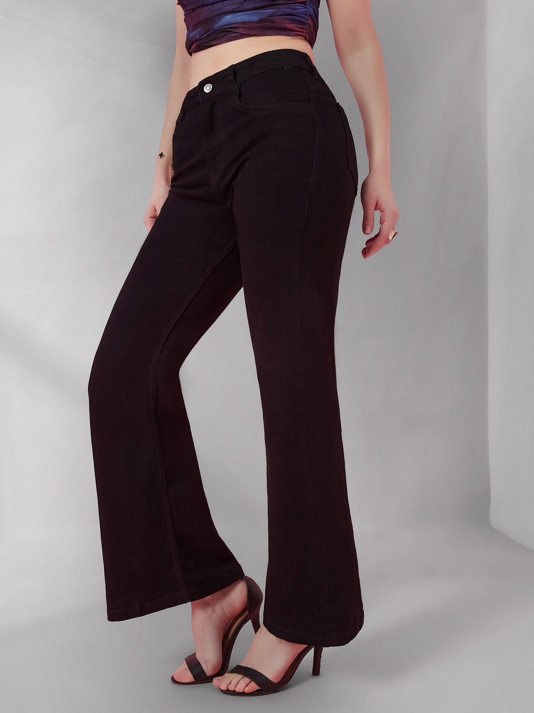 Black Bootcut high-rise Regular Stretchable Denim Jeans for Women