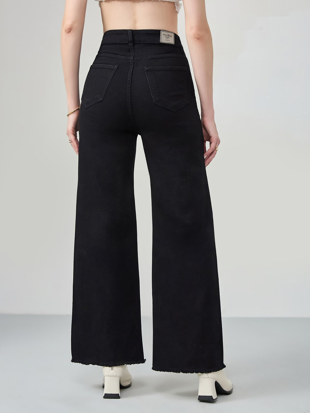 Black high-rise Stretchable Wide Leg Denim Jeans for Women