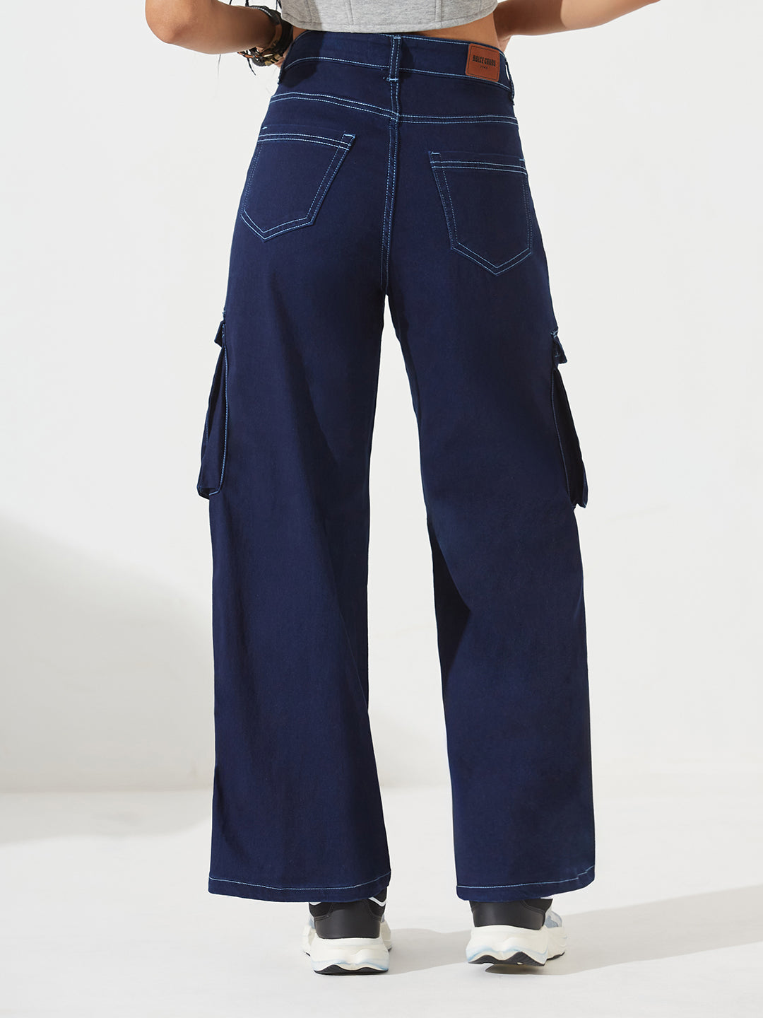 Navy Blue Wide leg High-Rise Regular Stretchable Denim Jeans For Women