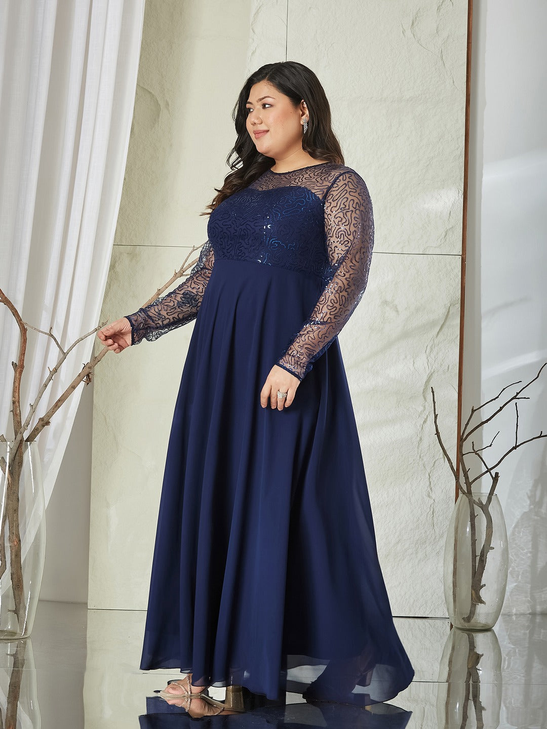 Black Solid Embellished Maxi Dress for Women