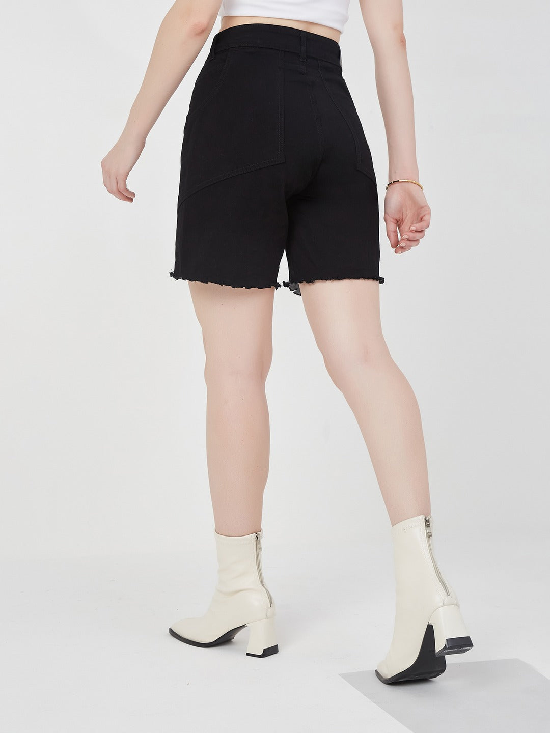 Black Regular high-rise Above Knee Stretchable Denim Shorts for Women
