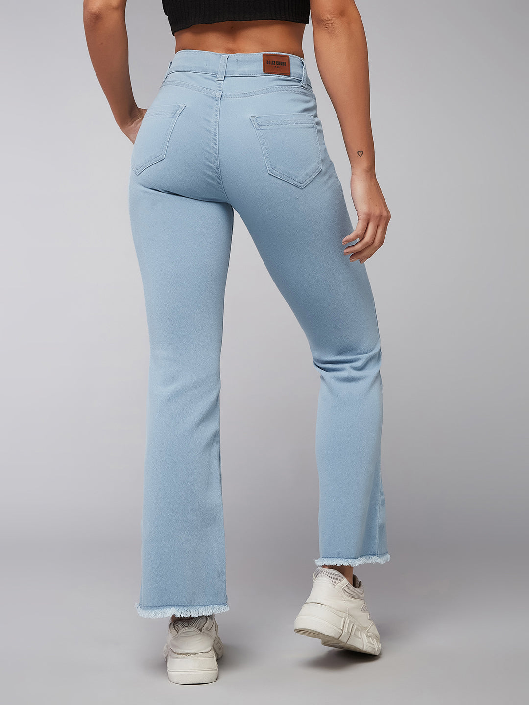 24/7 Comfort Women's Light Blue Bell Bottom Semi-Bootcut High Rise Cropped Timeless Denim Stretchable Jeans