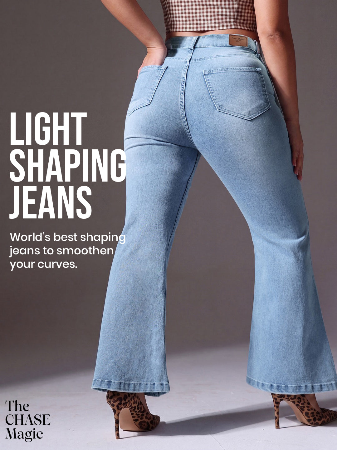 CHASEshape™ Light Blue High Rise Regular Stretchable Denim Bootcut Jeans for Women