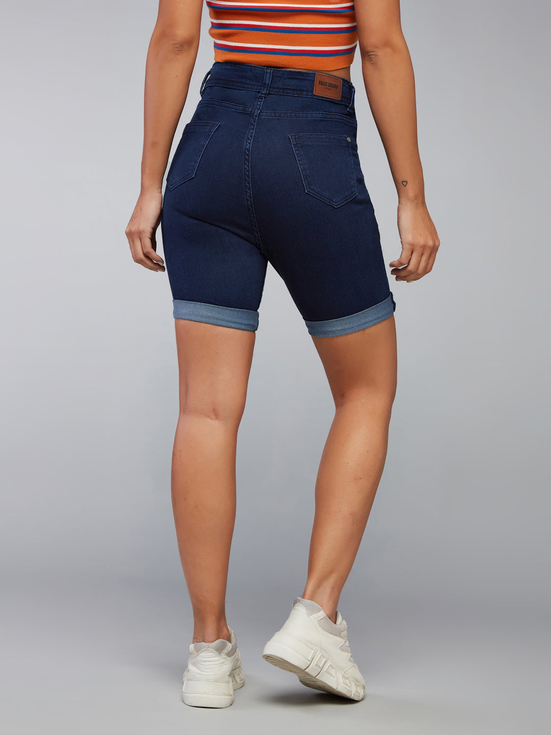 Women's Navy Blue Skinny High Rise Clean Look Regular Length Stretchable Denim Shorts