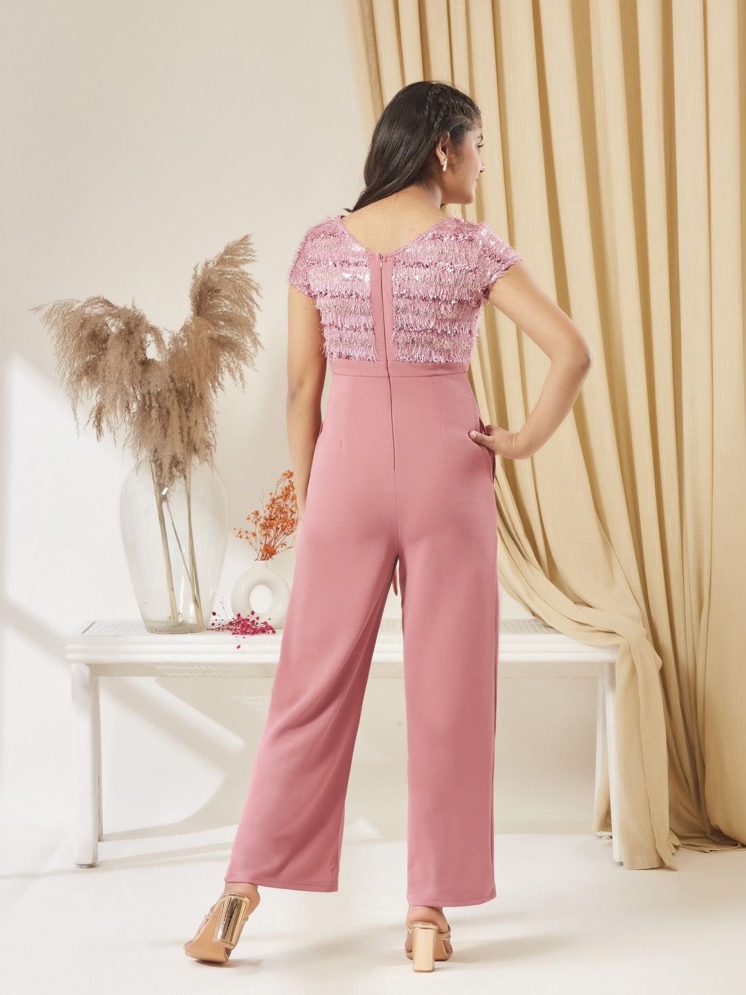 Dusty Pink Embellished Regular Jumpsuit for Girls/Teenagers