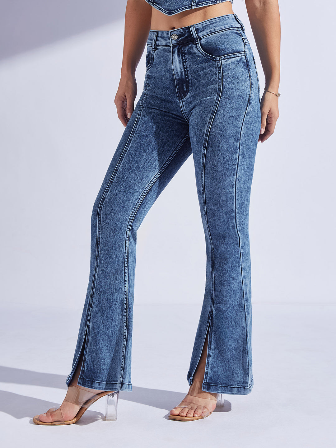 Women's Navy Blue Bootcut High-Rise Regular-Length Stretchable Denim Bootcut Jeans