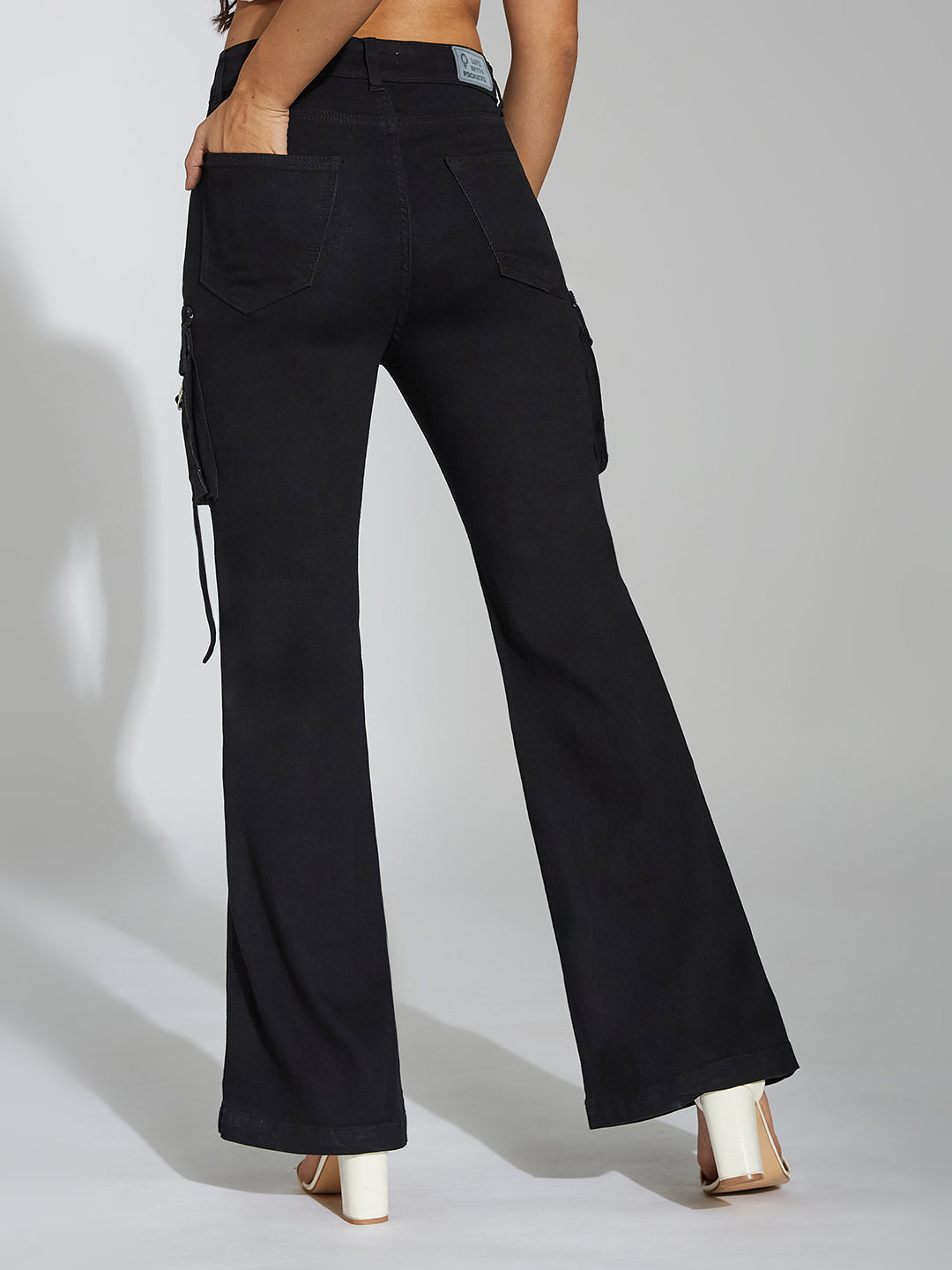 Women's Black Bootcut High-Rise Clean-Look Stretchable Denim Jeans