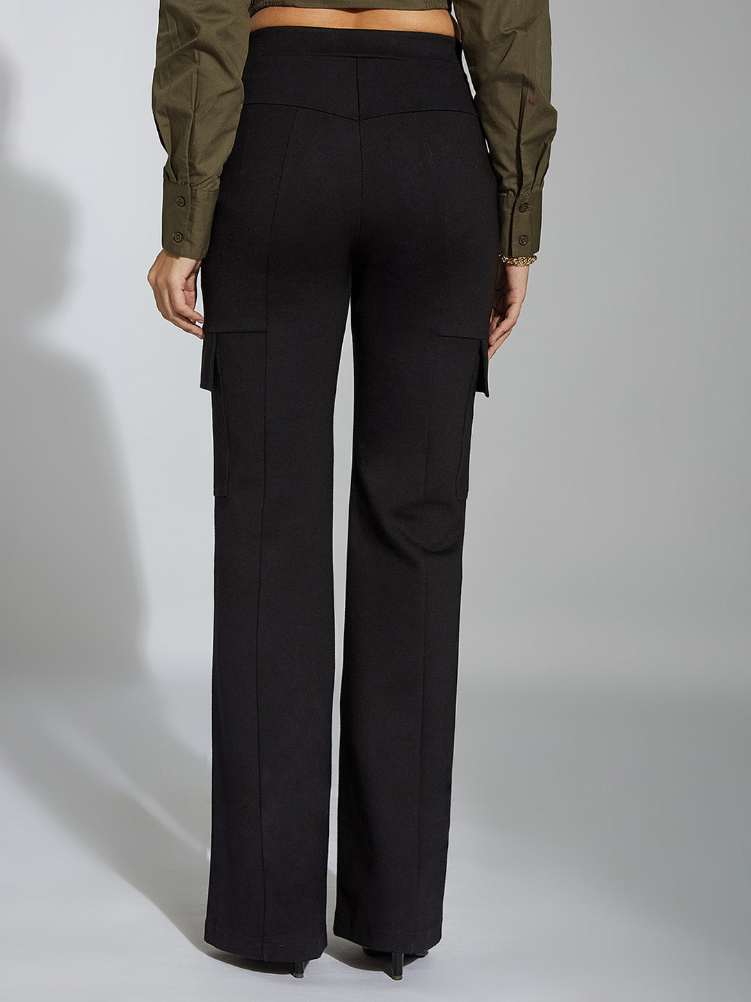 Women's Black Cargo Regular Trouser