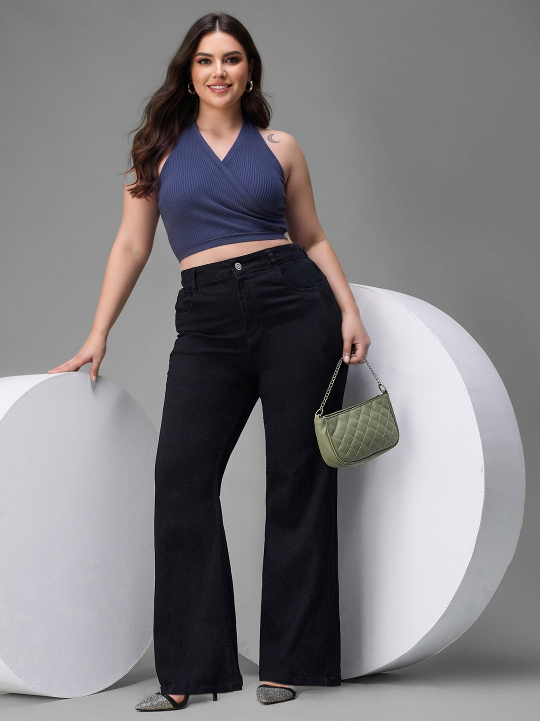 Black Bootcut High rise Regular Stretchable Denim Jeans for Women