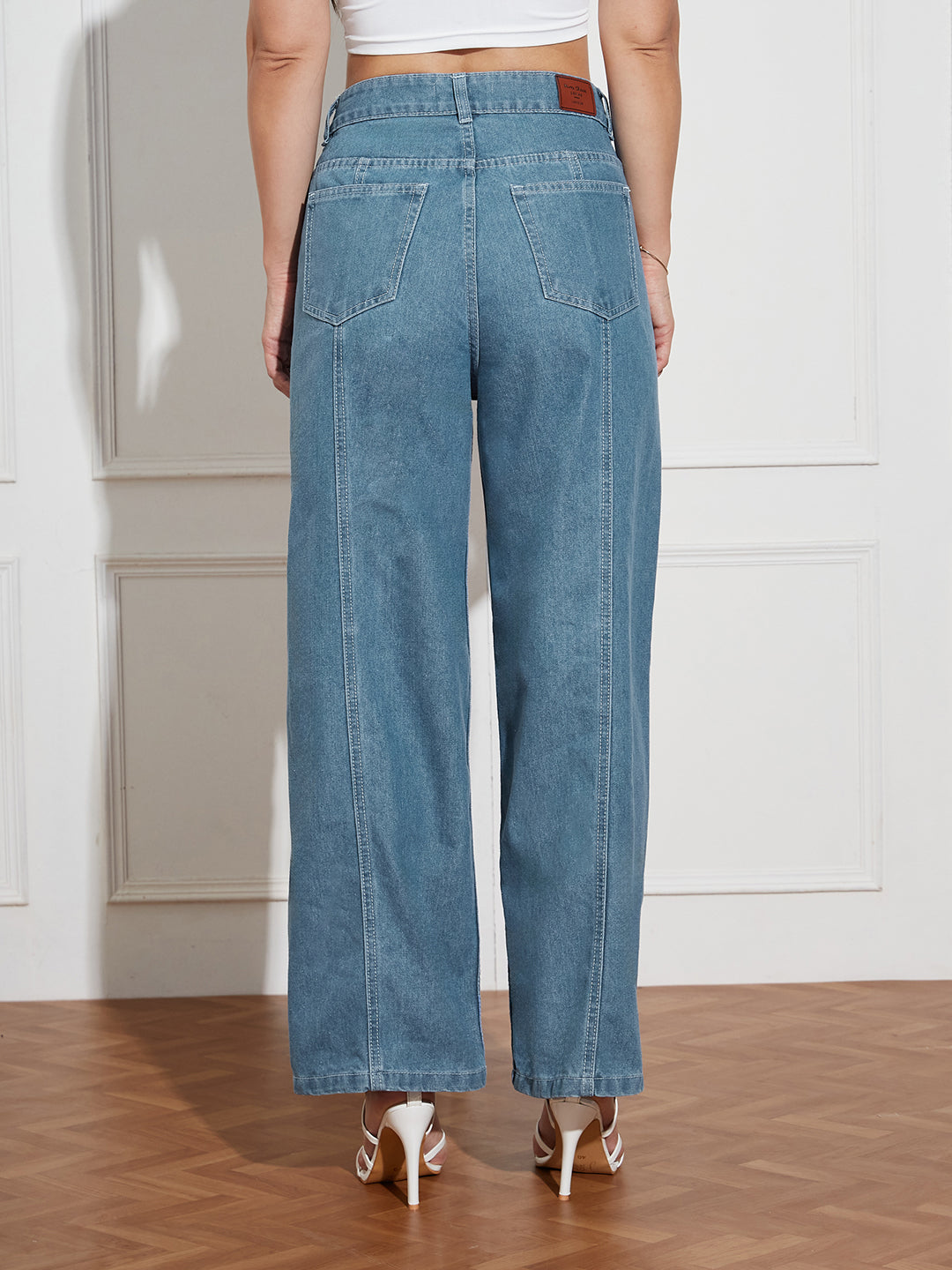 Blue Wide-Leg High-Rise  Denim Jeans For Women