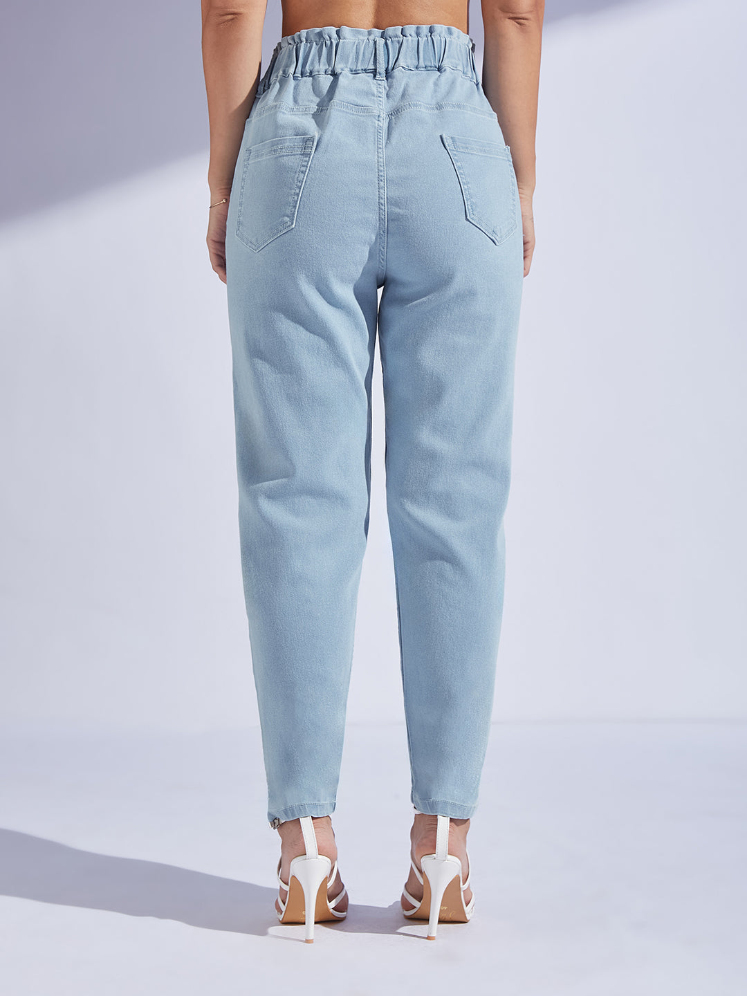 Women's Light Blue High-Rise Regular-Length Stretchable Denim Mom's Jeans