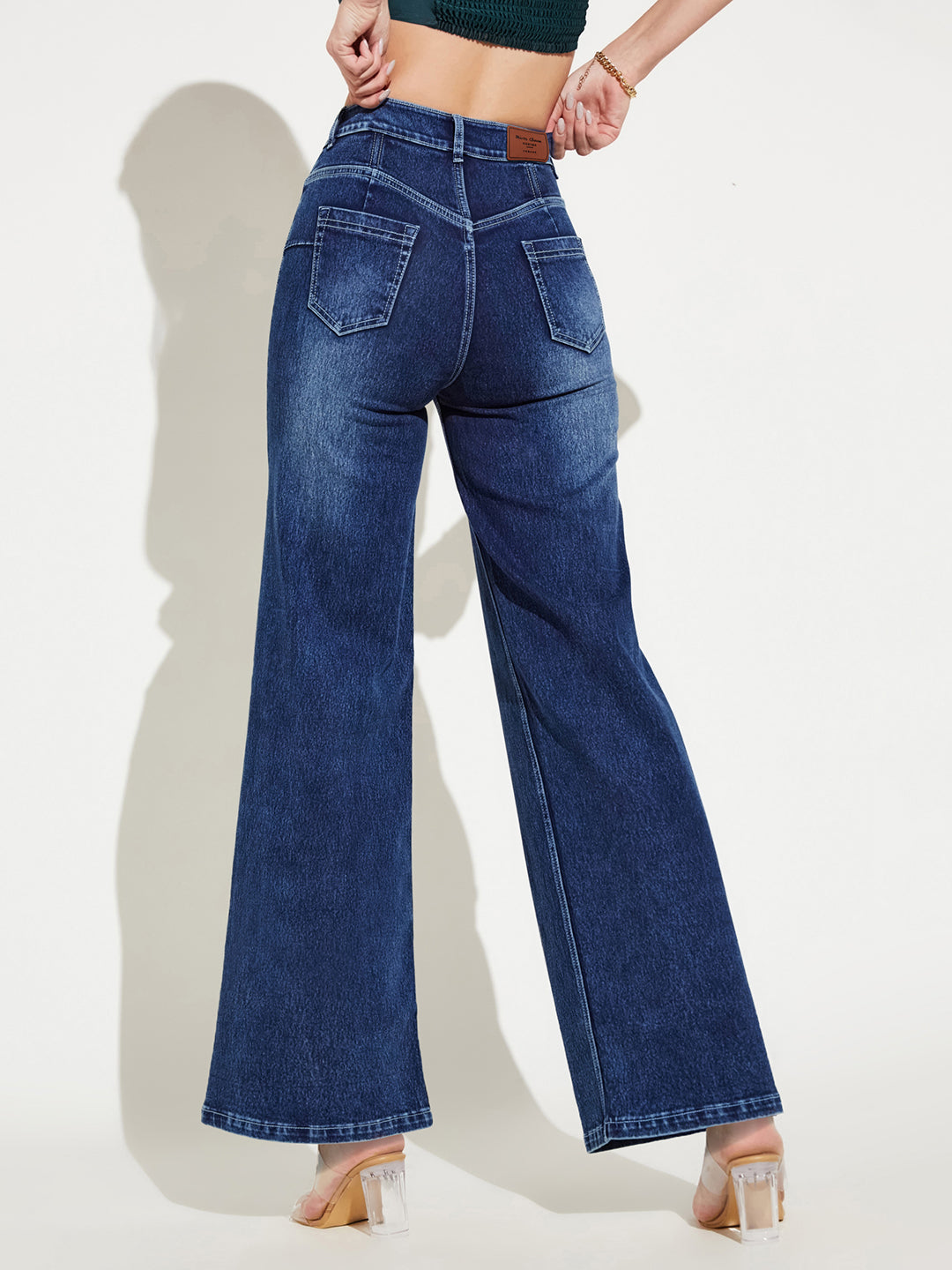 CHASEshape™ Women's Blue High Rise Stretchable Denim Wide Leg Jeans