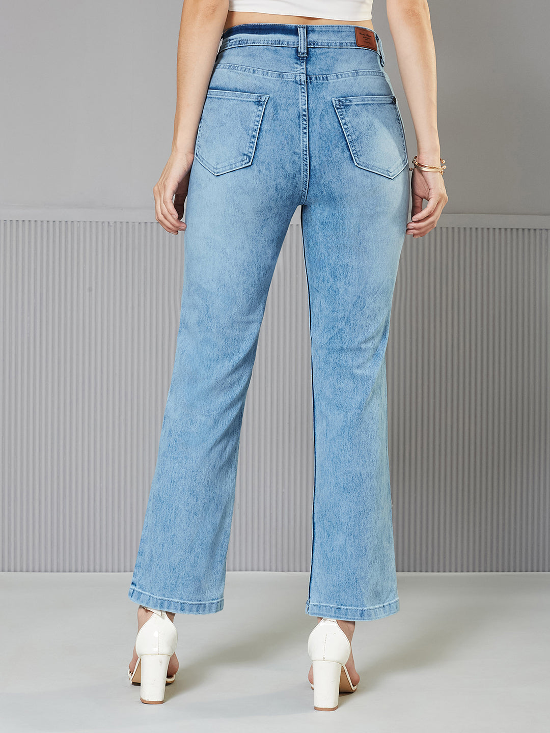 24/7 Comfort Light-Blue Wide-Leg Fit High-Rise Stretchable Denim Jeans for Women — Miss Chase